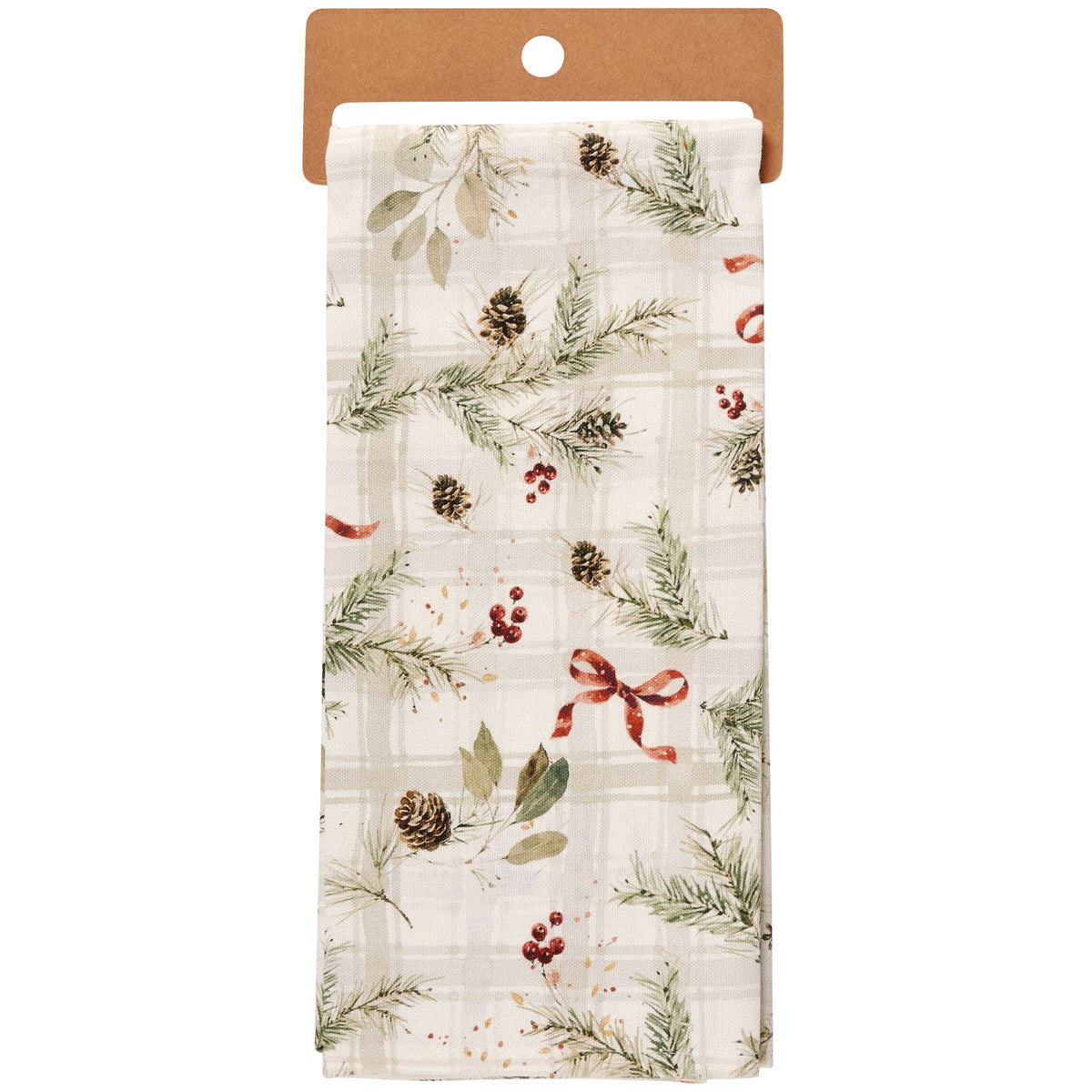 Christmas Greenery Red Bow Cotton Kitchen Towel