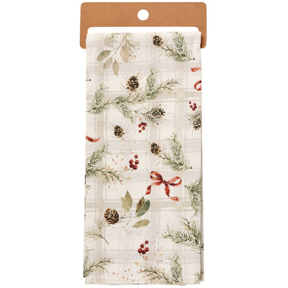 Christmas Greenery Red Bow Cotton Kitchen Towel