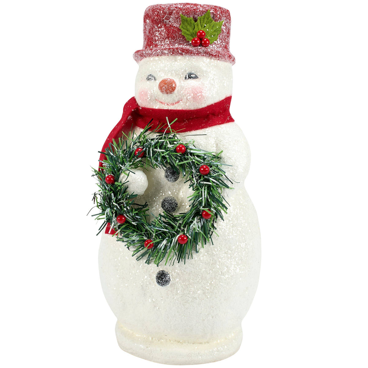 Retro Snow Woman Christmas Figurine with Wreath