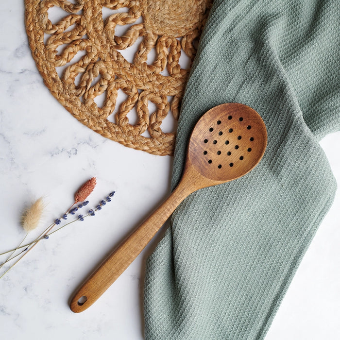 Simple Farm Wooden Strainer Spoon Cottagecore Farmhouse Slotted Spoon 13"