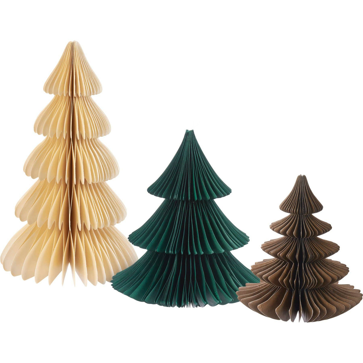 Accordion Paper Christmas Trees Set of 3 Brown Cream Green