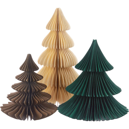 Accordion Paper Christmas Trees Set of 3 Brown Cream Green