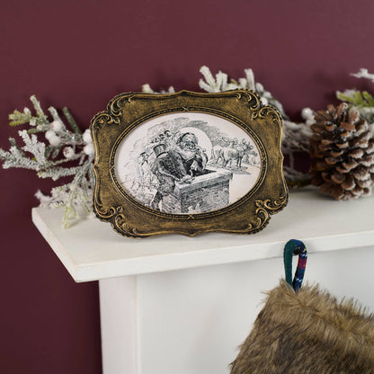 Rooftop Santa Sketch Vintage Framed Christmas Art