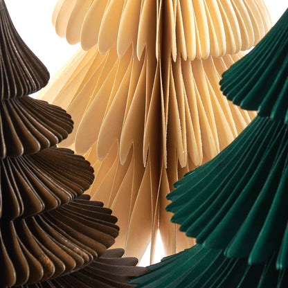 Accordion Paper Christmas Trees Set of 3 Brown Cream Green