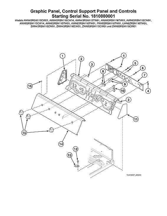 AWN43RSN115TW01 support panel and controls