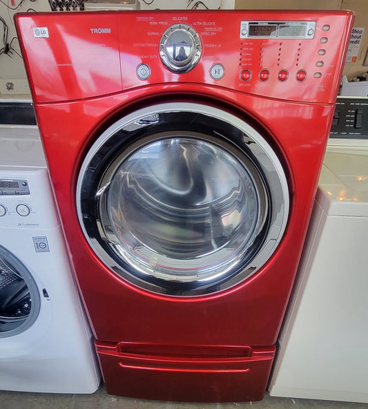 Used Reconditioned LG Red Electric Dryer with Pedestal