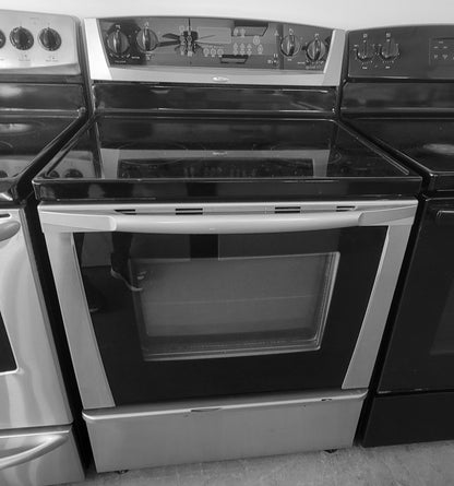 Used Reconditioned Whirlpool Electric Stainless Black Glass Top Range Stove