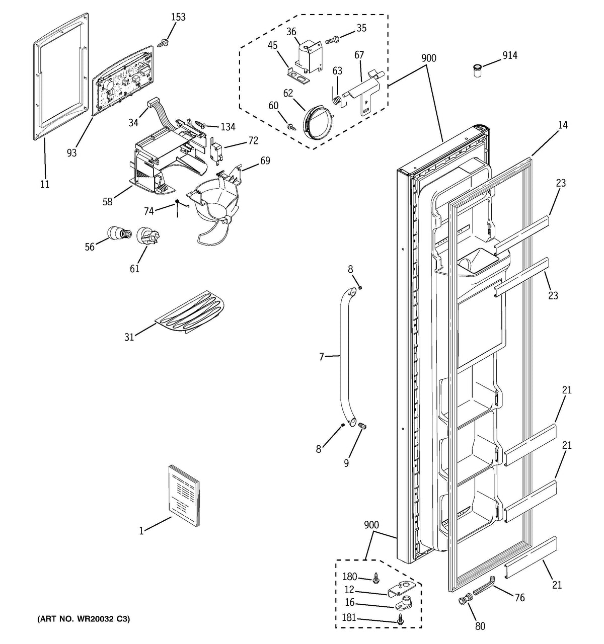 GSH25JSTCSS_freezer_door_diagram