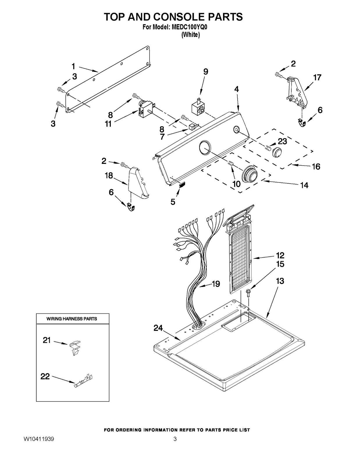 MEDC100YQ0 top and console parts diagram