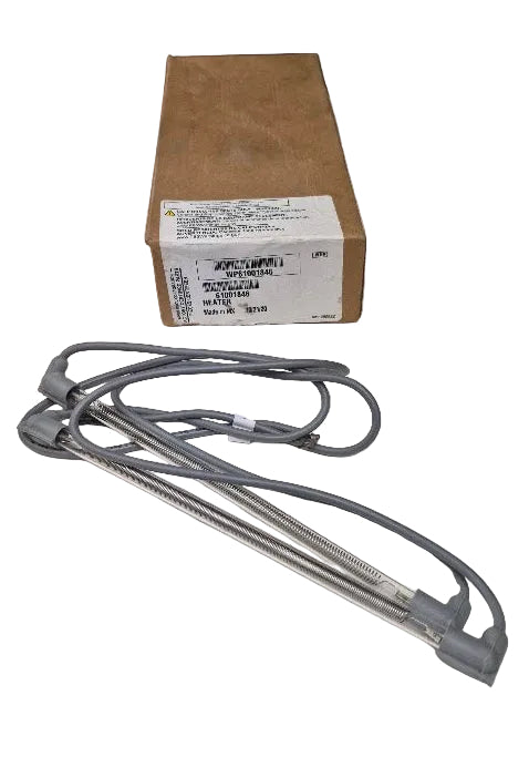New Genuine OEM Maytag refrigerator quartz defrost heater element WP61001846 measuring 9-1/4 inches long.