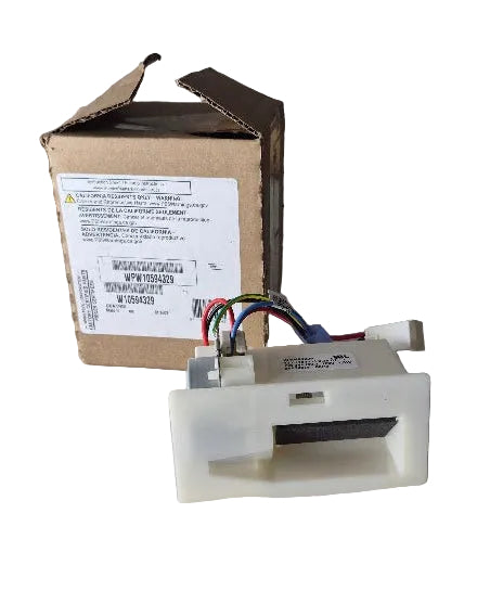 New OEM Whirlpool refrigerator damper control WPW10594329 air flow control replacement part for Whirlpool, Maytag, Jenn-Air, Dacor, Ikea, and Kenmore refrigerators.