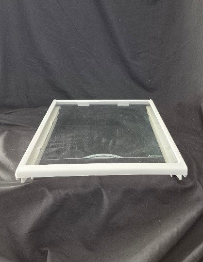 OEM GE refrigerator glass shelf WR32X10049 with meat pan rails