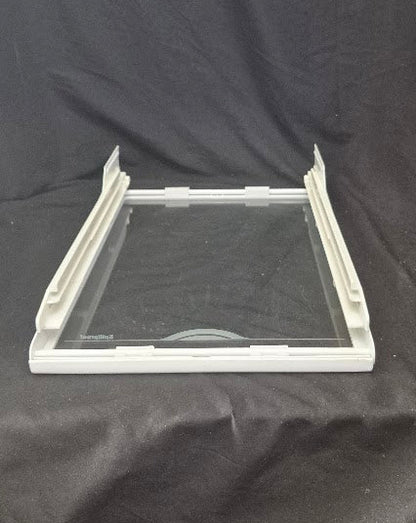 OEM GE refrigerator glass shelf WR32X10049 with meat pan rails bottom