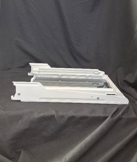 OEM GE refrigerator glass shelf WR32X10049 with meat pan rails side