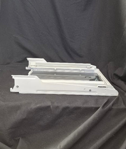 OEM GE refrigerator glass shelf WR32X10049 with meat pan rails side