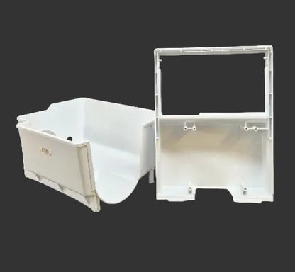 Used Genuine OEM GE WR30X257 refrigerator ice bin bucket with WR17X10339 front cover 2