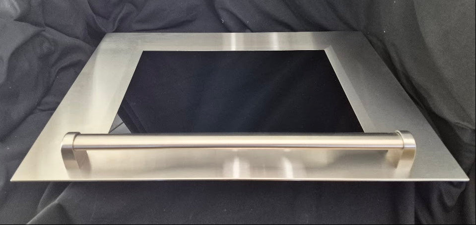 Used Genuine OEM Wolf range stainless steel oven door outer panel skin part 829068 measuring 29-7/8 by 22-1/4 inches 2