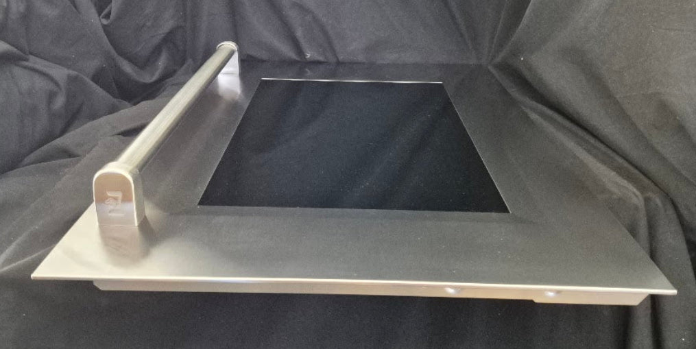 Used Genuine OEM Wolf range stainless steel oven door outer panel skin part 829068 measuring 29-7/8 by 22-1/4 inches 5