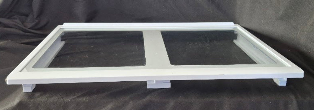 Used OEM Criterion refrigerator and freezer drawer pan glass cover frame 30114-0151400-00 for select Criterion and Midea models.