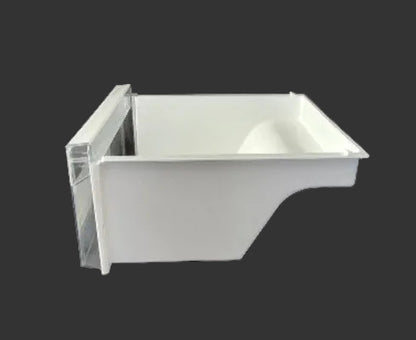 Used OEM Frigidaire refrigerator meat pan drawer 5303288968 with front cover 5303317753 side