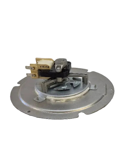 Whirlpool range convection fan motor AP7014526 rear view with mounting bracket.