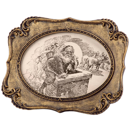 Rooftop Santa Sketch Vintage Framed Christmas Art