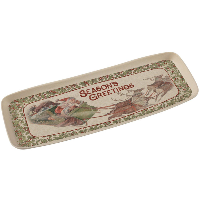 Season's Greetings Santa Reindeer Bamboo Christmas Tray