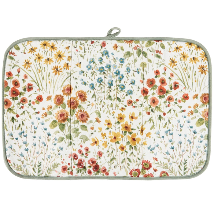 Wildflowers Floral Dish Drying Mat Watercolor Kitchen Counter Mat 21" x 14"