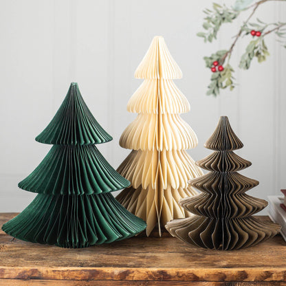 Accordion Paper Christmas Trees Set of 3 Brown Cream Green