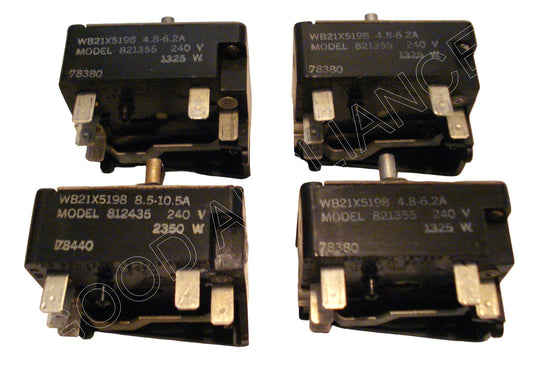 WB21X5198 GE Range 6" and 8" Burner Switch Set of Four