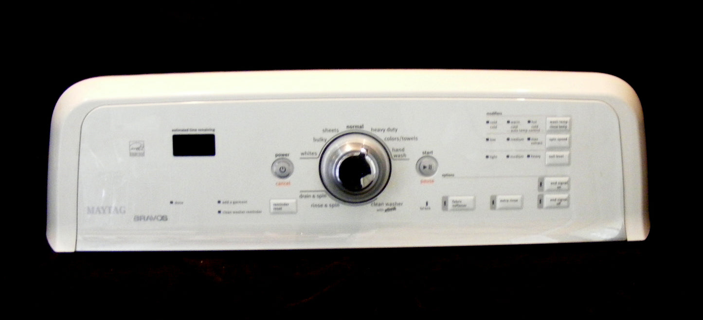 WPW10090758 Maytag Bravos Washer White Control Panel